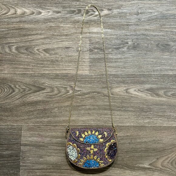 Ramla Beaded Clutch Purple Multicolor Mosaic Chain Strap Handmade NEW Prom - Picture 5 of 15